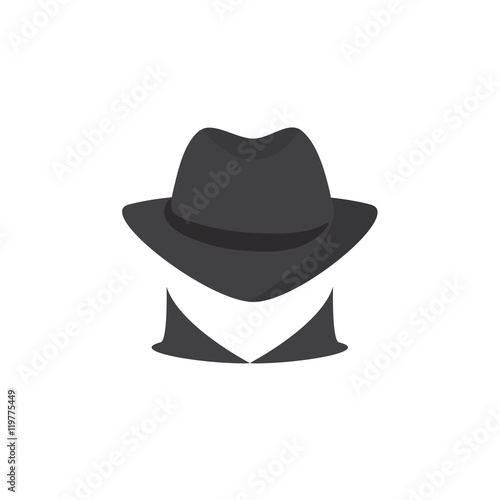 Picture of a secret agent. Spy logo. Silhouette of a unknown man in a hat. Incognita. computer hacker