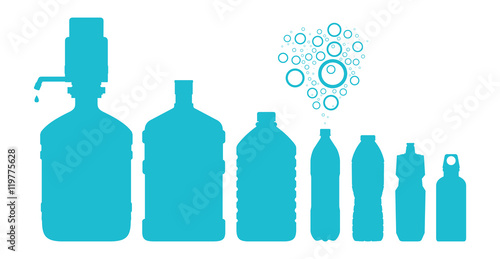 Set of water bottles. Vector illustration.