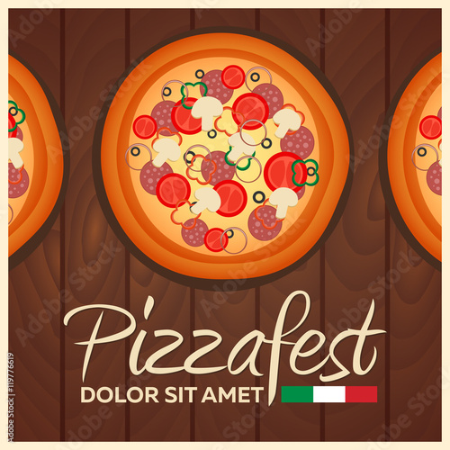 Italian Pizza background. Pizza flat design. Flat illustration of pizza. Banner