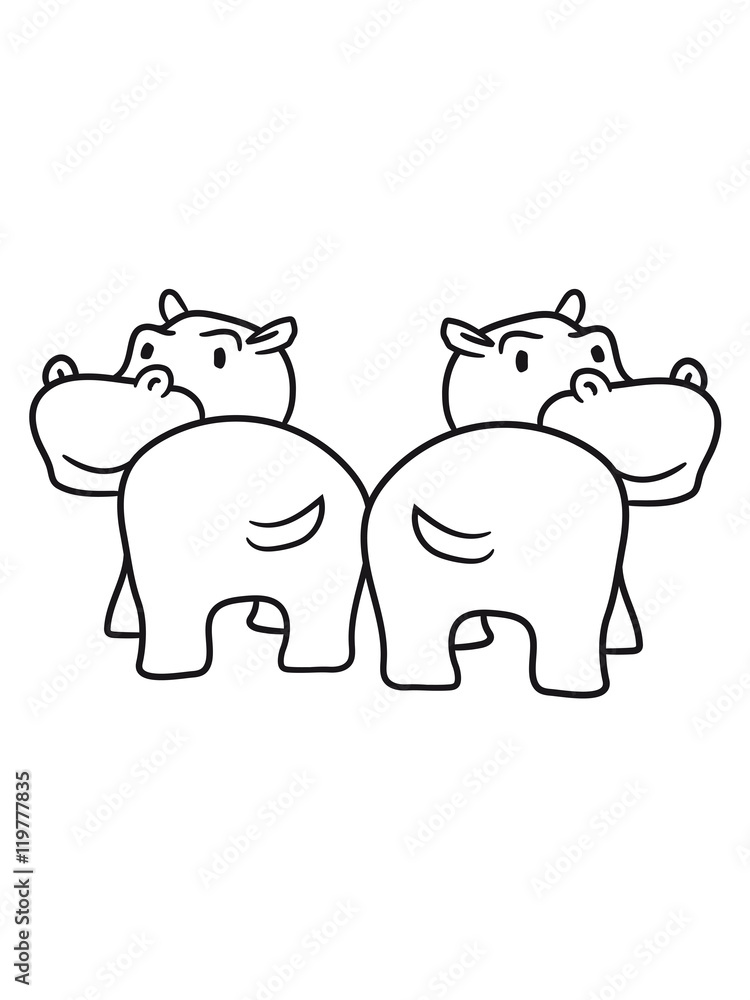 Obraz premium team 2 friends group party popo ass butt funny comic dick happy cartoon sweet little cute baby hippopotamus child