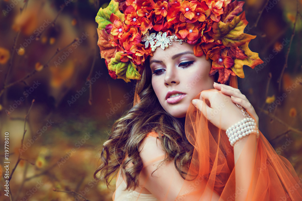 Young Beautiful Woman With Flower Wreath Young Beautiful Woman With Flower Wreath
