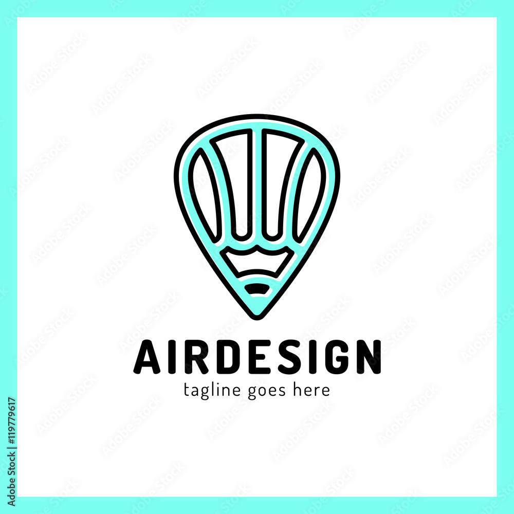 Hot air balloon locator with pencil simple business icon logo. Art design pen logotype Hot air balloon locator with pencil simple business icon logo. Art design pen logotype