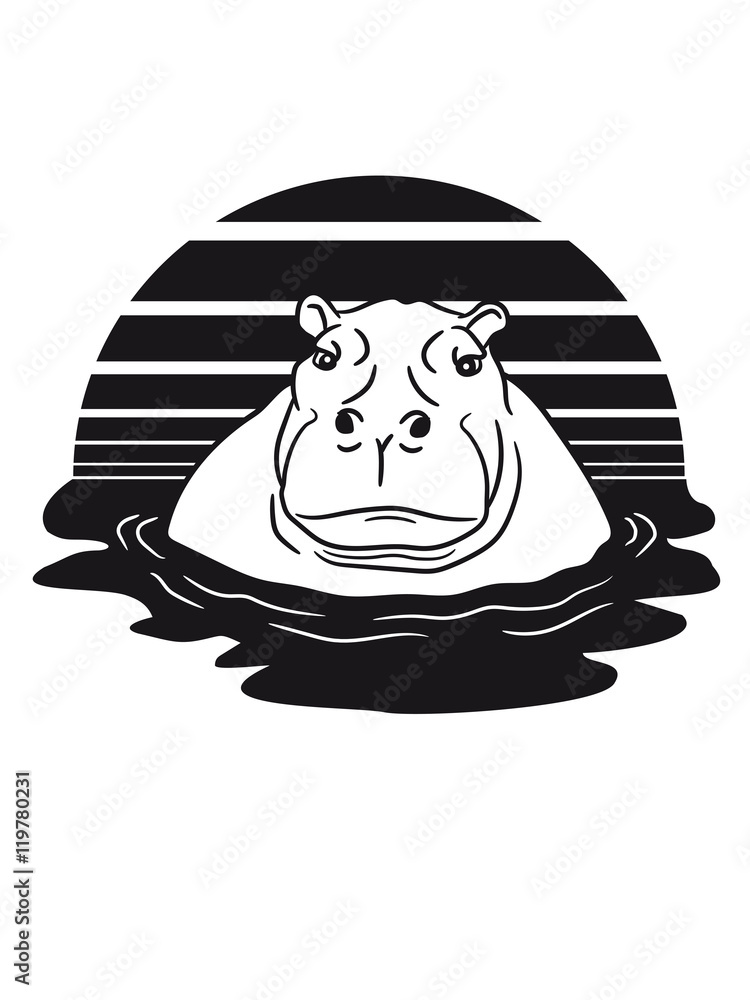 sun evening moon sunset hippopotamus thick water swim thick large lake tümpel comic cartoon sun evening moon sunset hippopotamus thick water swim thick large lake tümpel comic cartoon