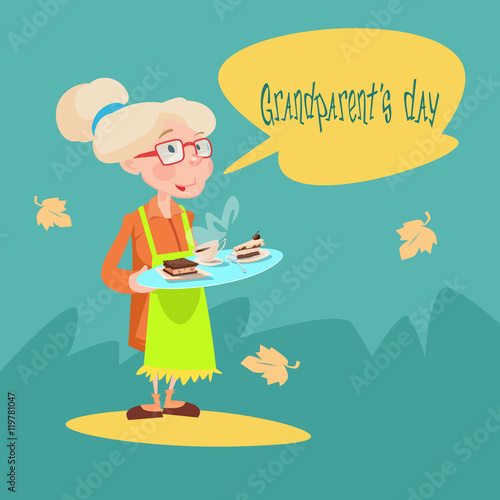 Grandmother Hold Tray With Sweets Happy Grandparents Day Greeting Card