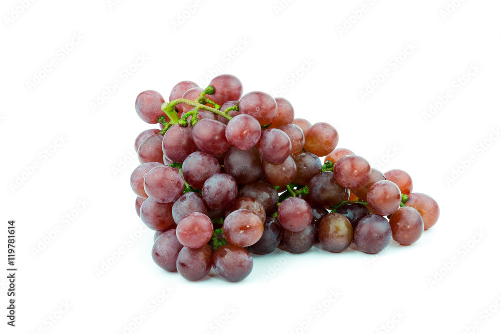 Fototapeta premium Bunch of red grapes , fresh with water drops. Isolated on white