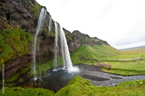 famous Seljalandsfoss waterfall, popular tourist spot in Iceland