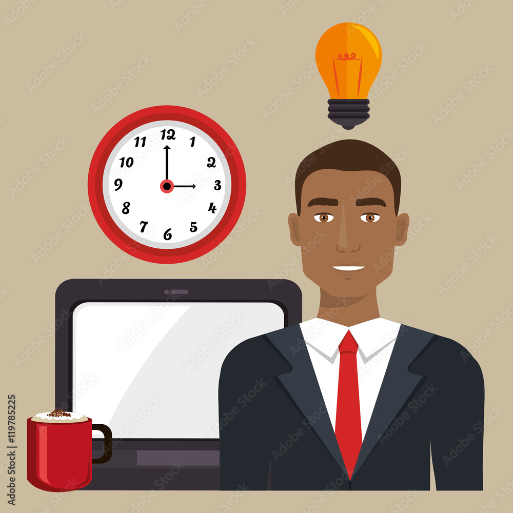 man laptop clock idea vector illustration design man laptop clock idea vector illustration design