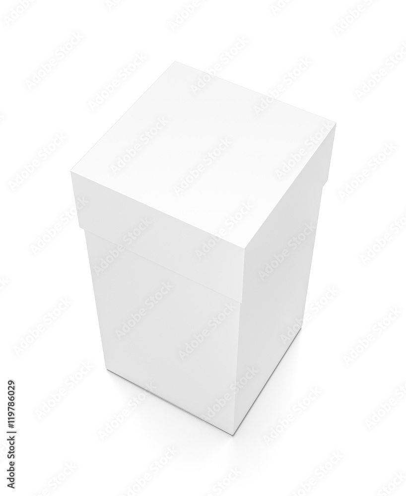 White vertical rectangle blank box with cover from top side angle. White vertical rectangle blank box with cover from top side angle.