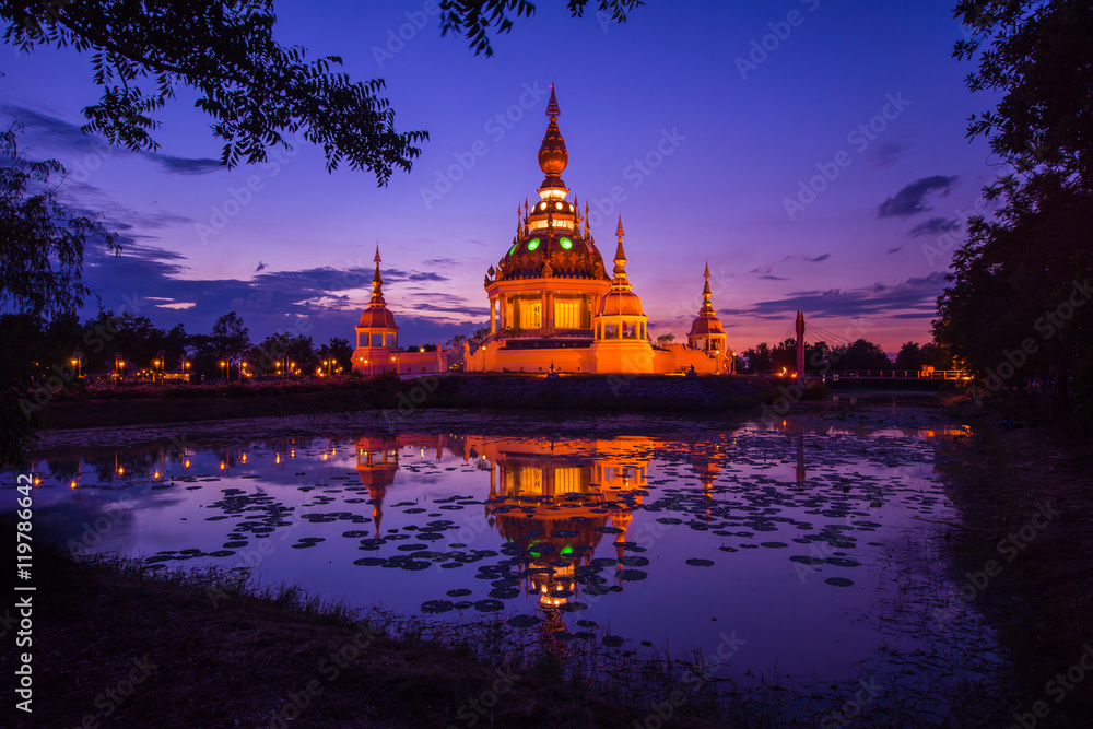 Buddhist Pagoda in twilight / Buddhist Pagoda in twilight at Wat Thung Setthi, Khoankaen, Thailand