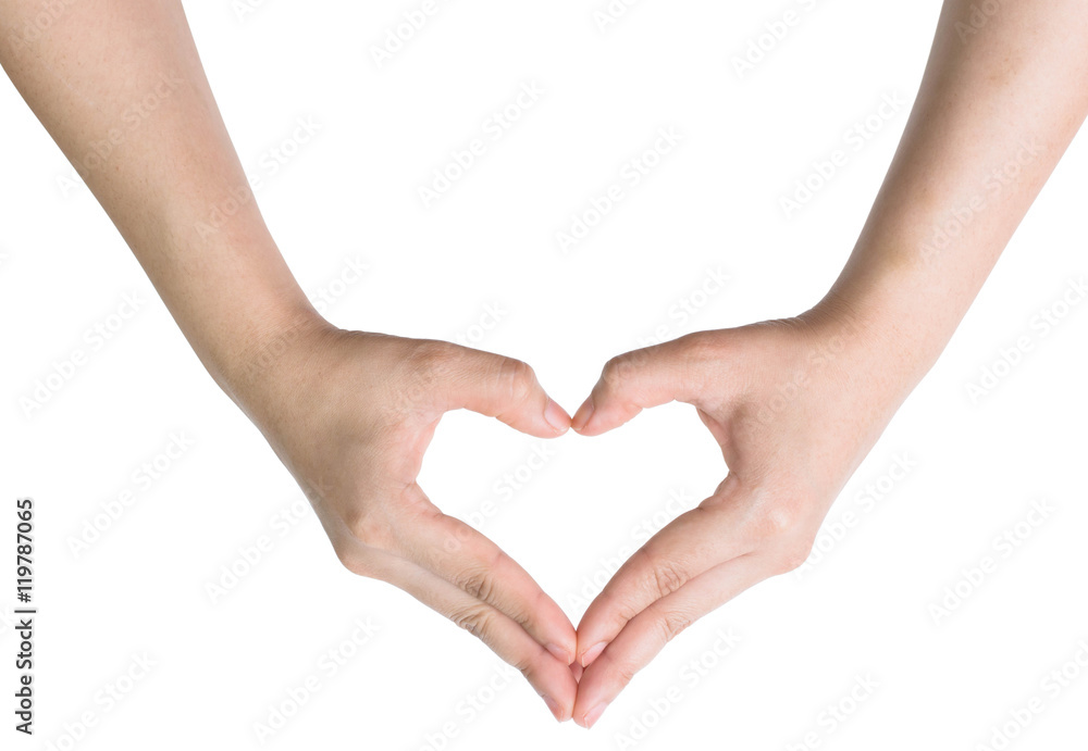 Woman hand making sign Heart isolated on white Woman hand making sign Heart isolated on white