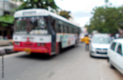 Blurred view of traffic on road,India