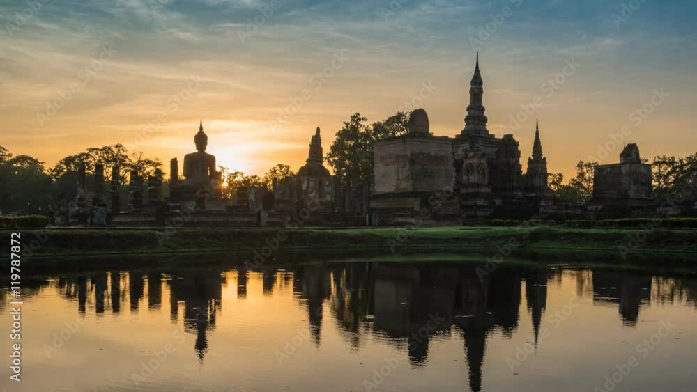Sunrise at Sukhothai Historical Park, Thailand, 4K Time lapse Sunrise at Sukhothai Historical Park, Thailand, 4K Time lapse