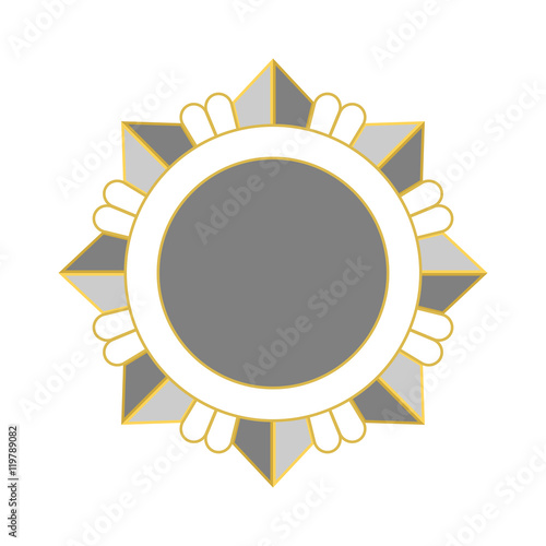Medal award icon. Silver star order, isolated on white background. Medallion design element. Metallic emblem. Blank for certificate, winner, decoration. Symbol first, success, win Vector illustration