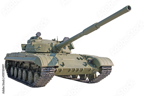 The old Russian tank on a white background.