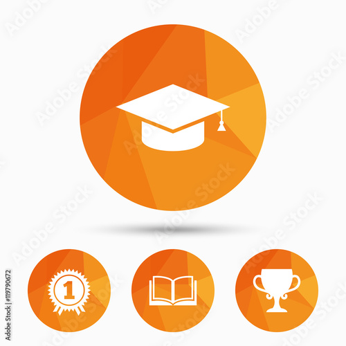 Graduation icons. Education book symbol.