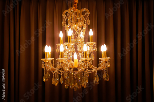 shining chandelier and curtain