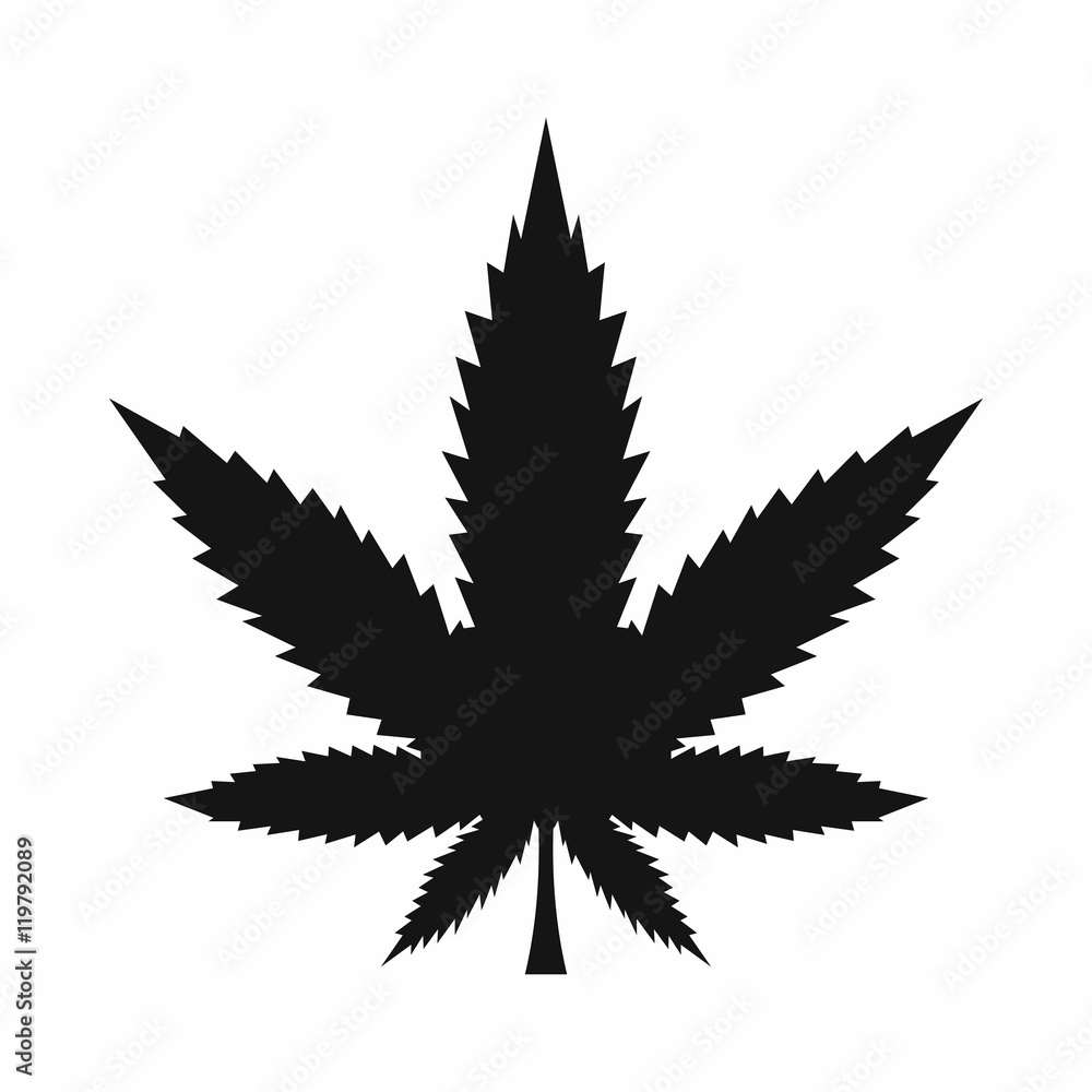 Cannabis leaf icon in simple style isolated on white background. Drugs symbol Cannabis leaf icon in simple style isolated on white background. Drugs symbol