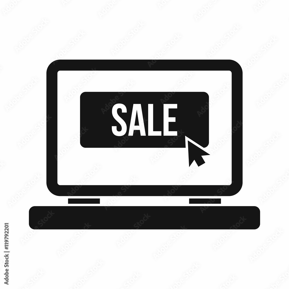 Button sale on laptop icon in simple style isolated on white background. Equipment symbol Button sale on laptop icon in simple style isolated on white background. Equipment symbol