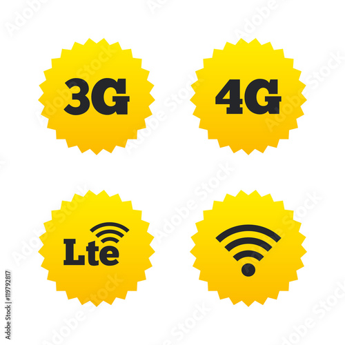 Mobile telecommunications icons. 3G, 4G and LTE.