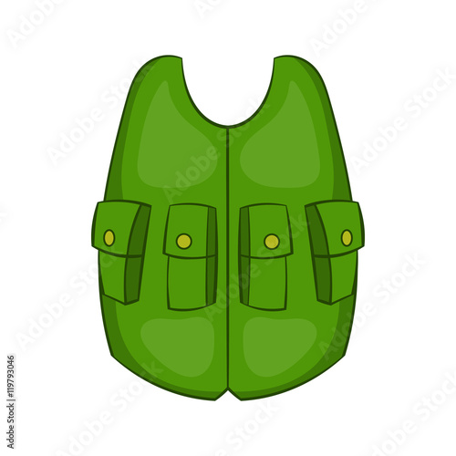 Green hunter vest icon in cartoon style on a white background