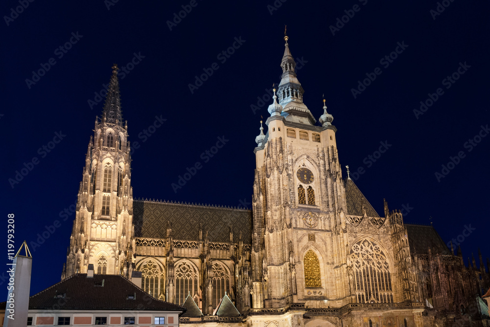 Prague Castle and Cathedral by night, Czech republic 