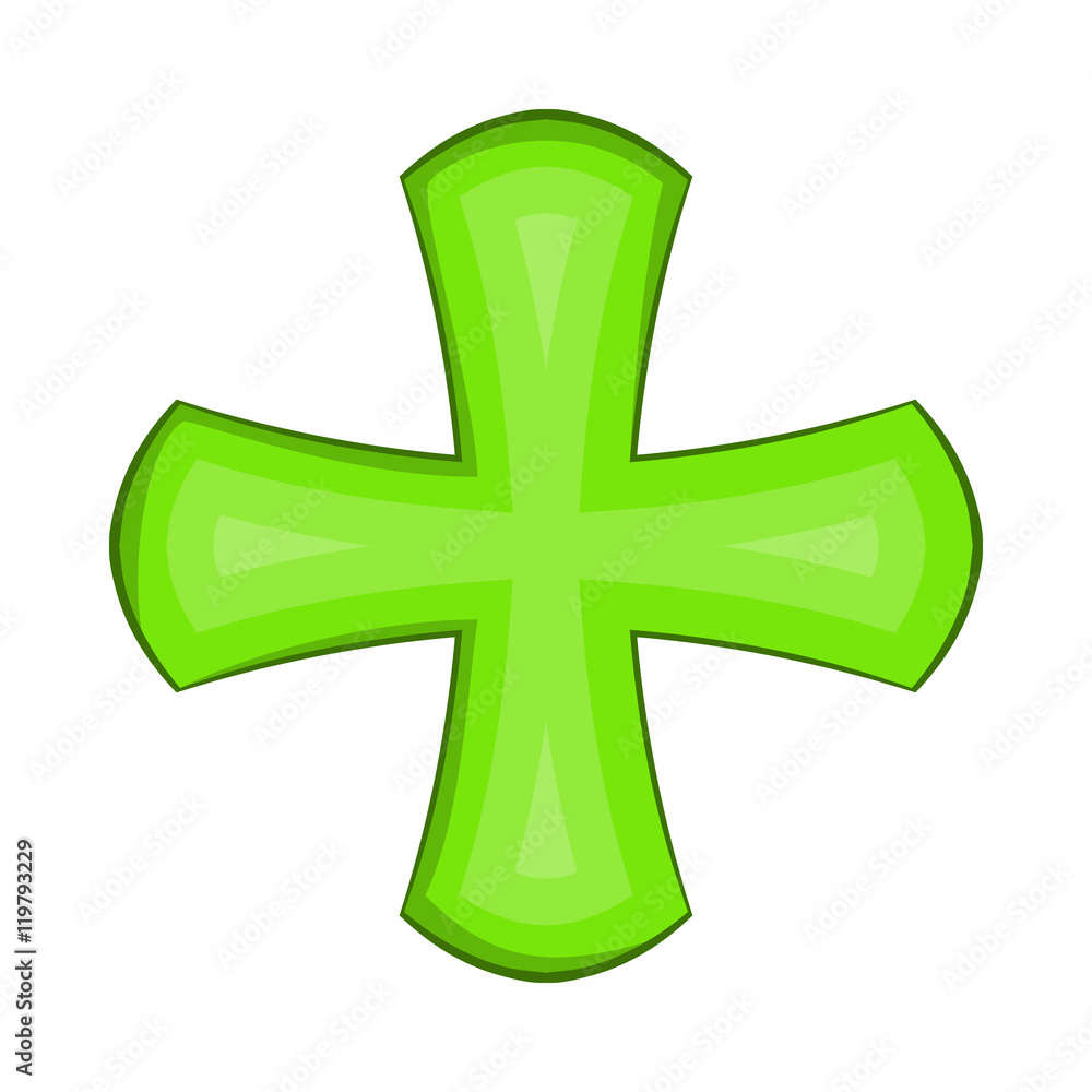 Fototapeta premium Green cross icon in cartoon style on a white background