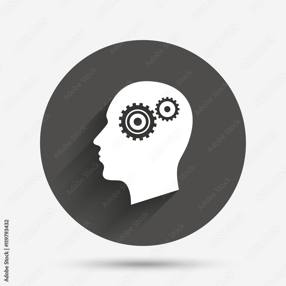 Head with gears sign icon. Male human head. Head with gears sign icon. Male human head.