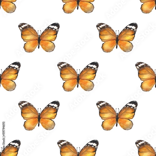 Butterfly. Seamless pattern. Watercolor background 1 © Gribanessa
