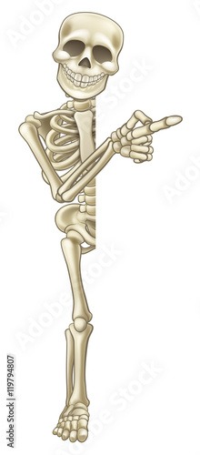 Skeleton Cartoon Pointing at Sign