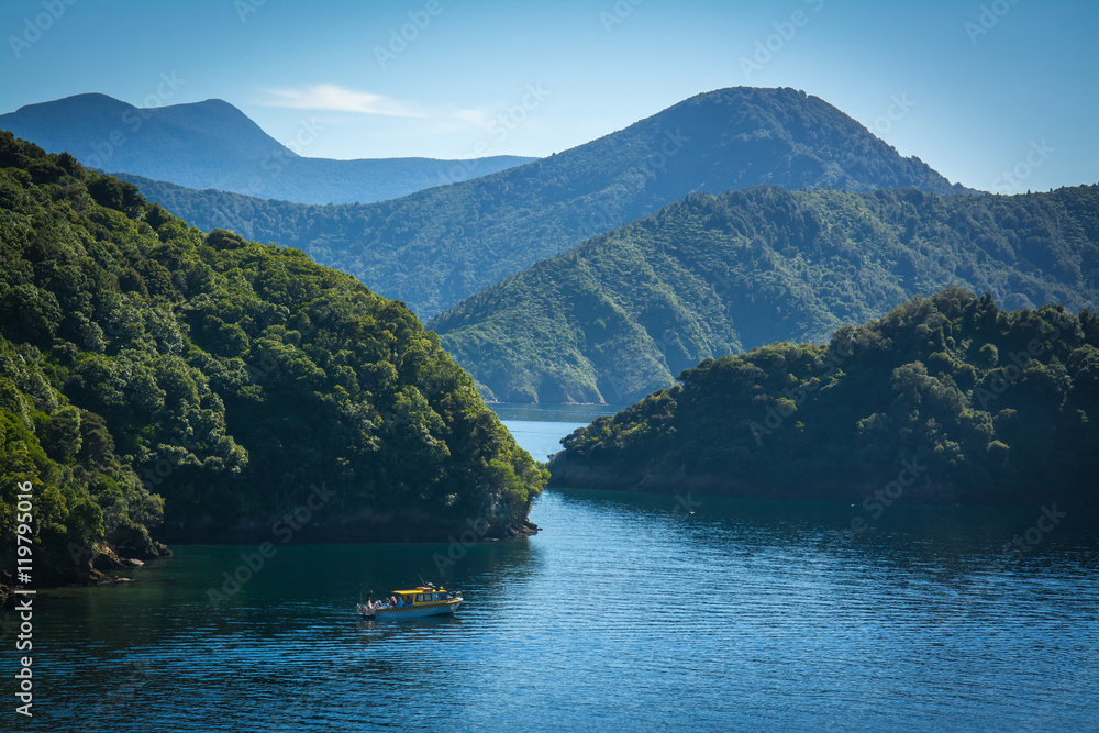 Marlborough Sounds seen from ferry from Wellington to Picton, New Zealand