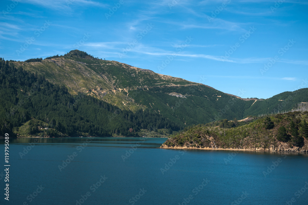 Marlborough Sounds seen from ferry from Wellington to Picton, New Zealand