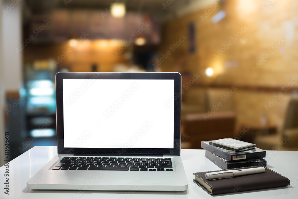 Laptop and office supplies in night room working place at night. Laptop and office supplies in night room working place at night.