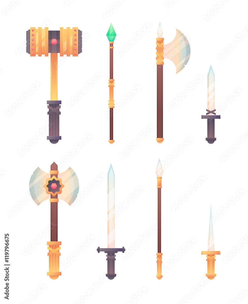 Fantasy medieval cold weapon set in flat-style Fantasy medieval cold weapon set in flat-style