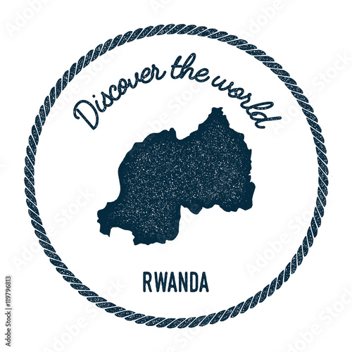 Vintage discover the world rubber stamp with Rwanda map. Hipster style nautical postage stamp, with round rope border. Vector illustration.