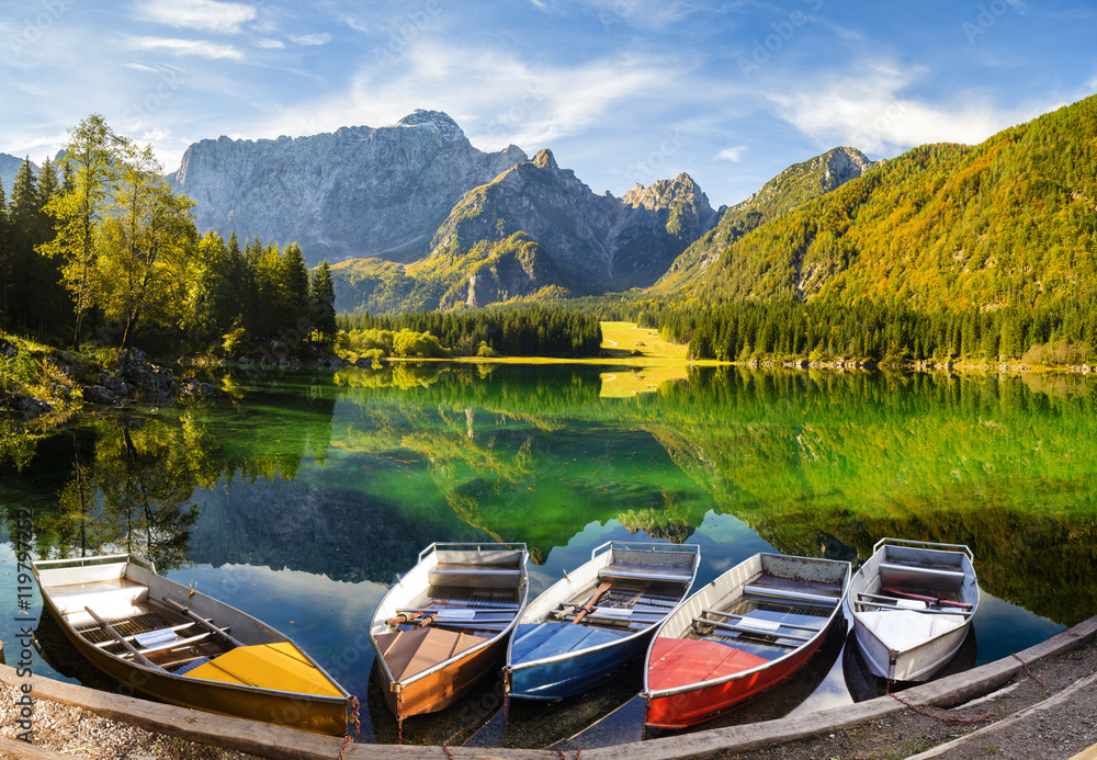 panorama of mountain lake in the Italian Alps
