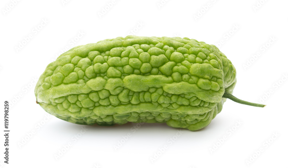 side view fresh green bitter melon on a white background