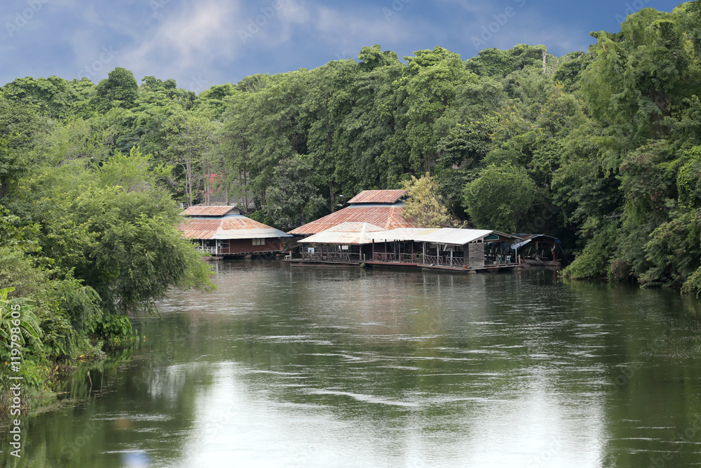 Floating house on the river Kwai Noi in Kanchanaburi.