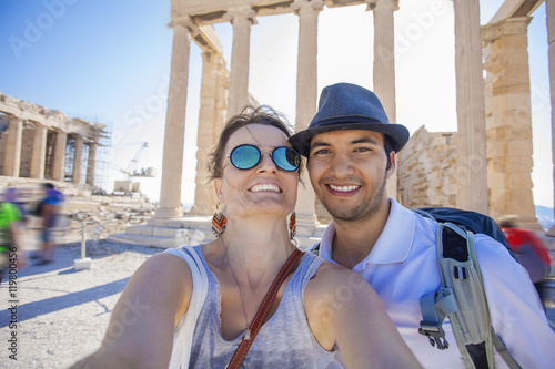 Young couple visiting Athens, Greece