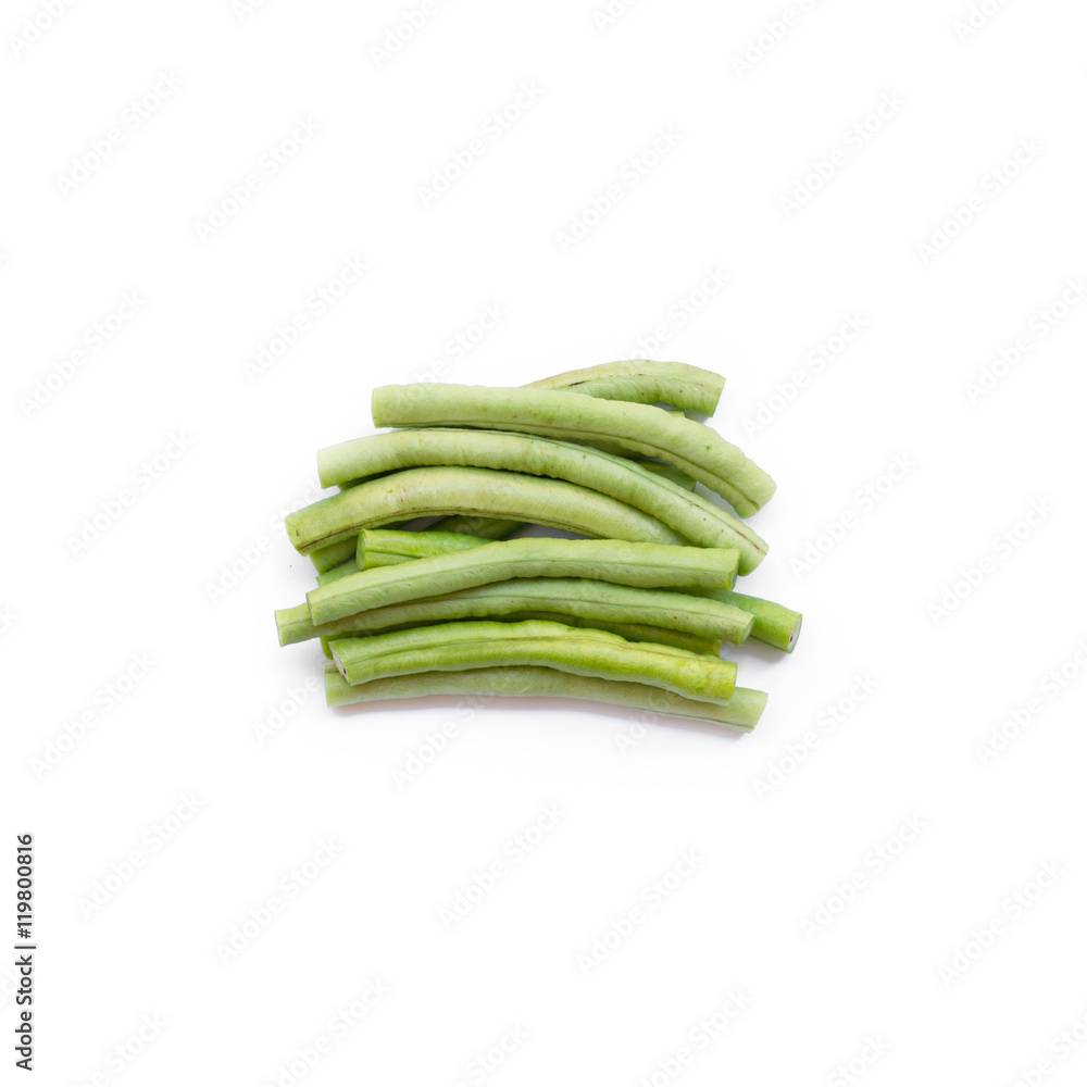 yardlong bean sliced isolated on white background... yardlong bean sliced isolated on white background...