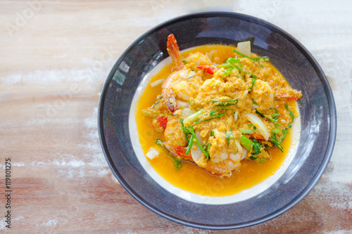 Sea-food, shrimp in yellow curry