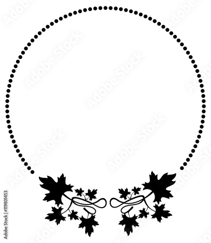 Round black and white frame with maple leaves silhouettes. Vector clip art.
