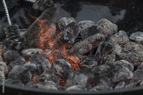 Hot coal barbecue. Spark.