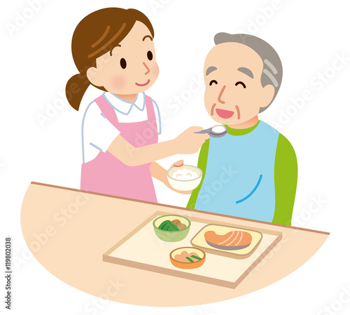 介護　食事　シニアとヘルパー