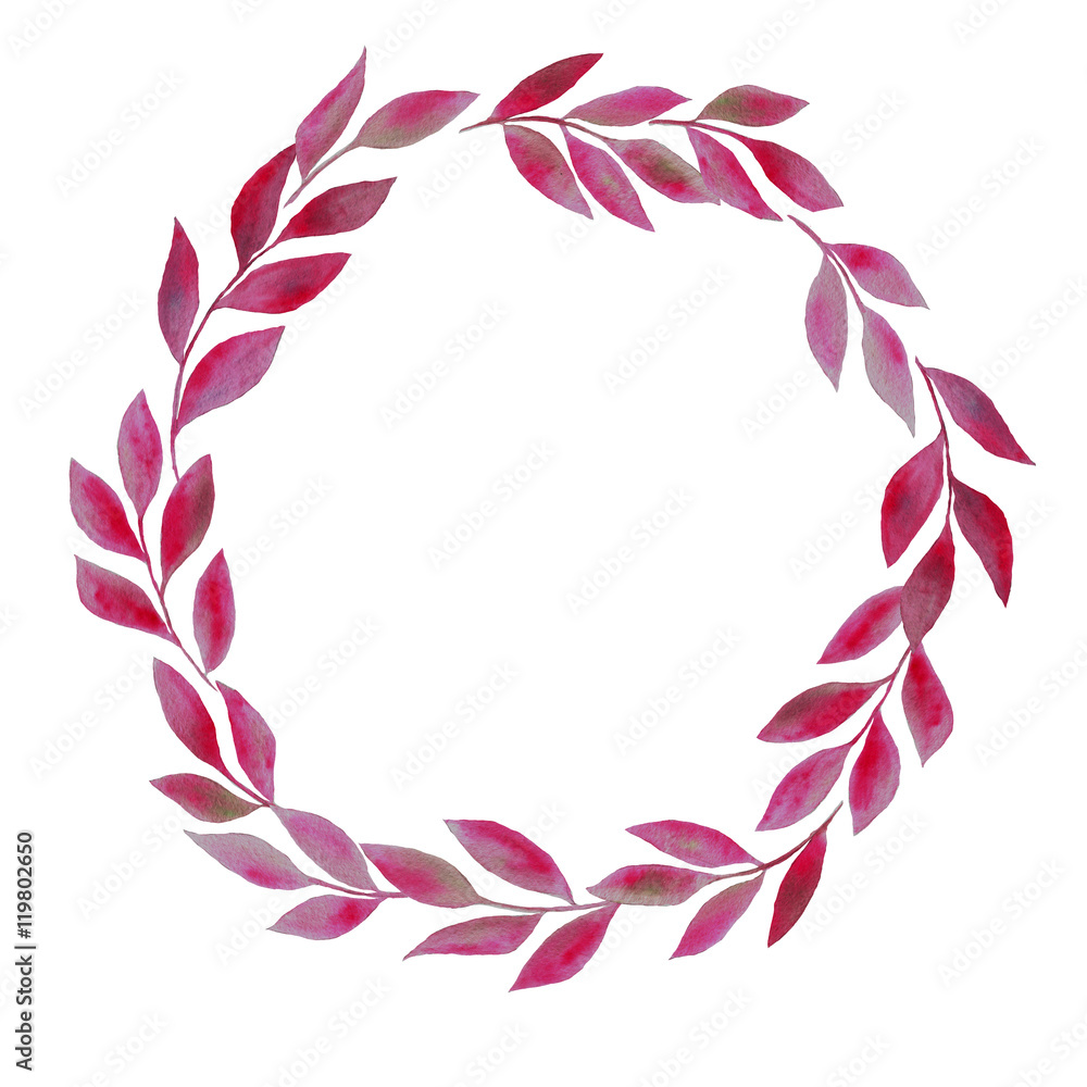 watercolor wreath of pink leaves