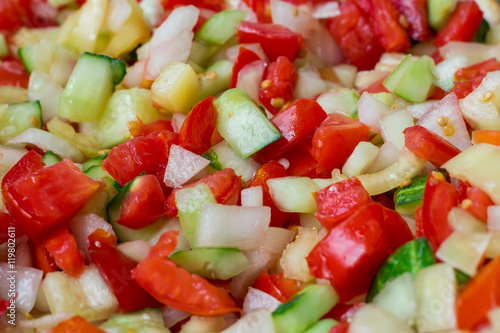 Fresh vegetable salad mix of sliced tomatoes, onions, peppers, c