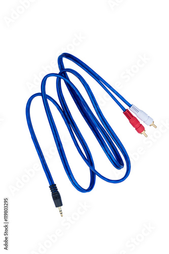 audio cable isolated on a white background.One stereo jack and t