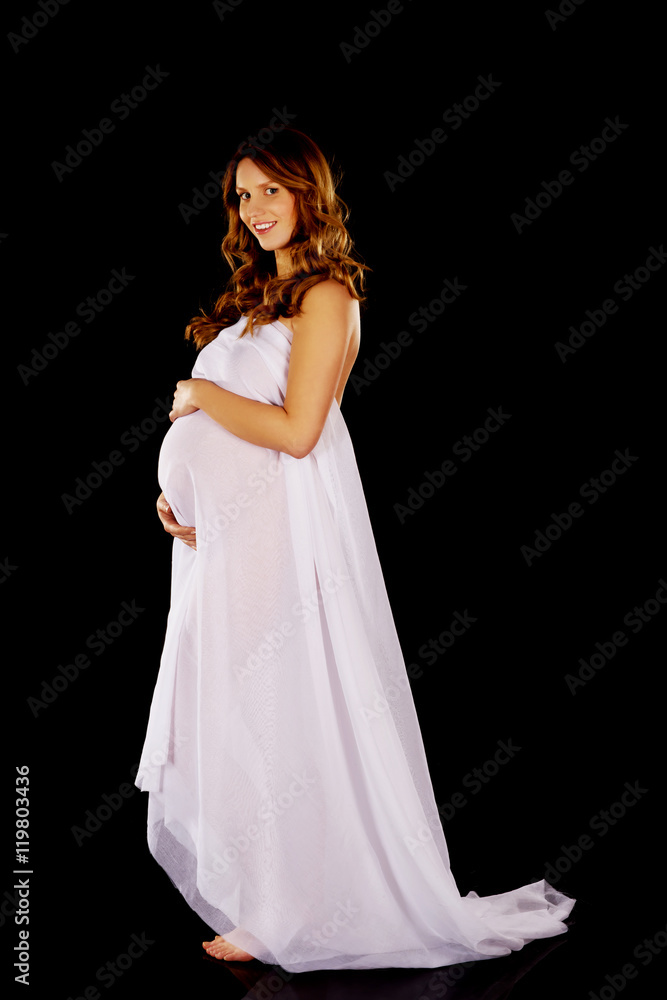 Beautiful pregnant woman wrapping at chiffon Beautiful pregnant woman wrapping at chiffon
