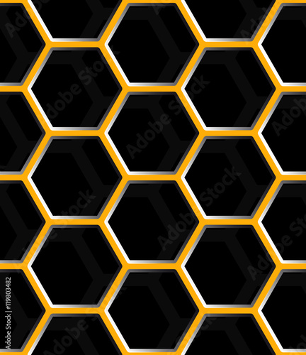 Seamless abstract honeycomb mesh background - hexagons. Color grey with shadows.