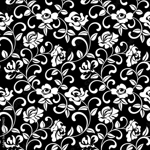 Seamless pattern - rose on a black background. The pattern can be used for printing on textiles, wallpaper, packaging