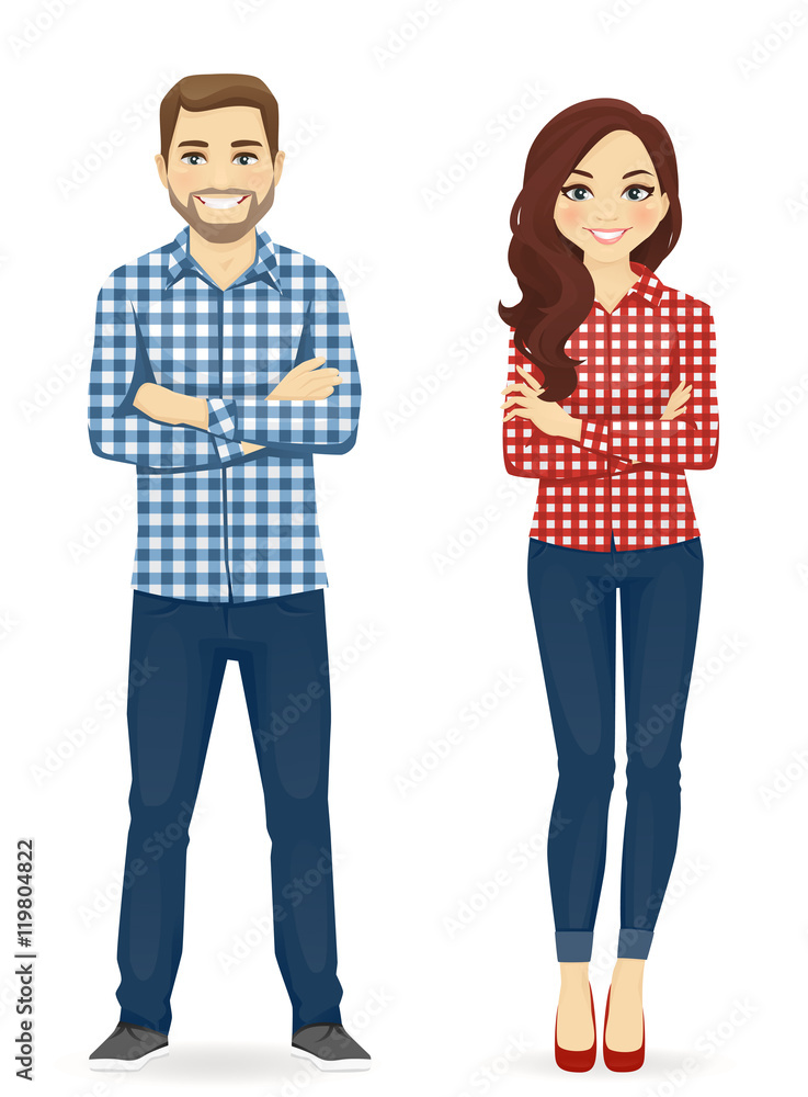 Young people in casual clothes. Cute man and girl isolated Young people in casual clothes. Cute man and girl isolated